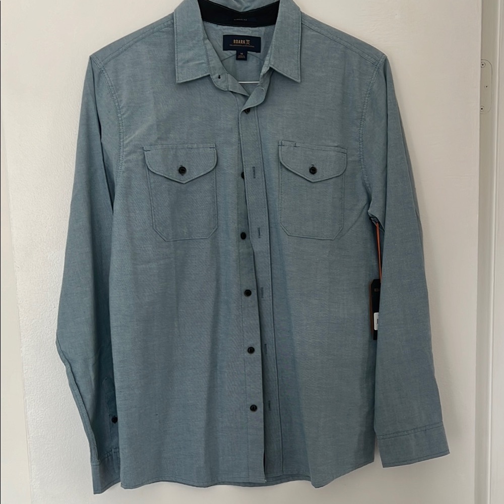 Roark Blue Casual Button Down Shirt Relaxed Fit